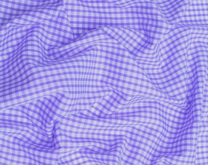 Lilac Gingham 1/8" Checkered Poly Cotton 58" Wide Fabric- Sold by the yard