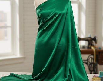 Emerald Green Glossy Liquid Bridal Satin Fabric, 58” Wide for Prom and Wedding Dresses
