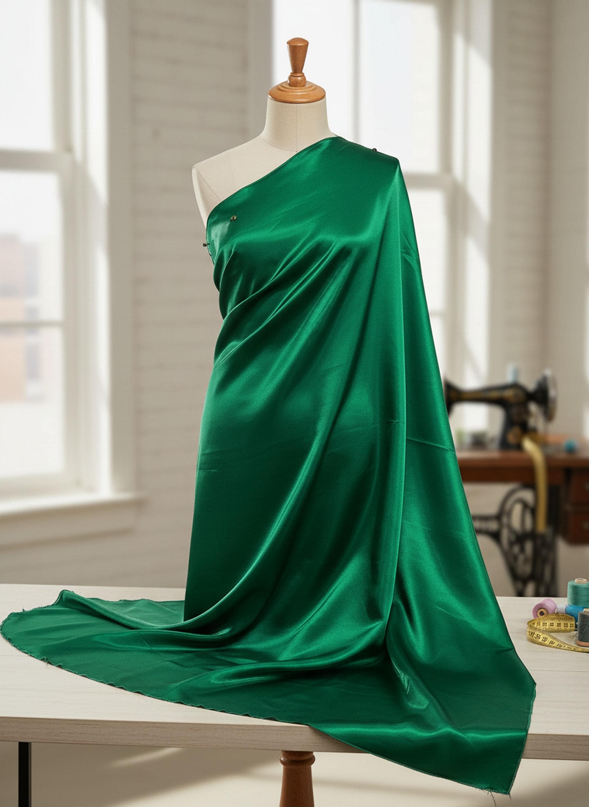 emerald green dress fabric Glossy Liquid Bridal Satin Fabric, 58