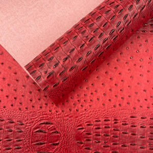 Carnage Red Gator Ostrich Embossed Vinyl Fabric By The Yard / 2 Tone Crocodile Ostrich Vinyl Leather 54&quot; Wide