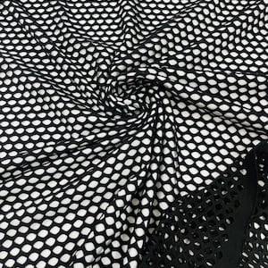 Black Big Hole Fish Net Diamond Mesh On Stretch Spandex Fabric.