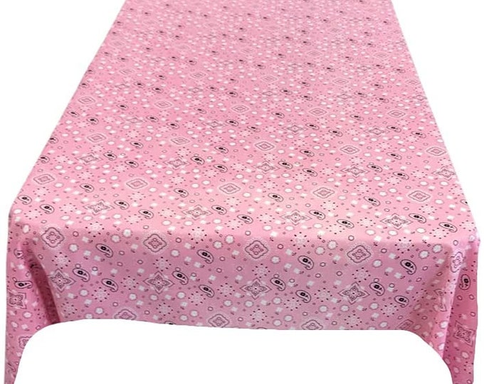 New Creations Fabric & Foam Inc, Bandanna Print Poly Cotton Tablecloth ( Pink , Choose Size Below