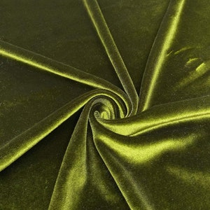 Medium Olive 60" Wide 90% Polyester 10 percent Spandex Stretch Velvet Fabric for Sewing Apparel Costumes Craft, Sold By The Yard.