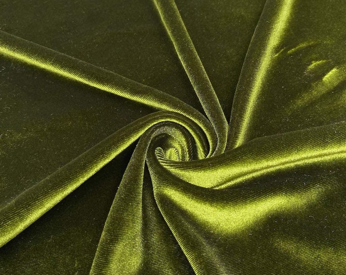 Medium Olive 60" Wide 90% Polyester 10 percent Spandex Stretch Velvet Fabric for Sewing Apparel Costumes Craft, Sold By The Yard.