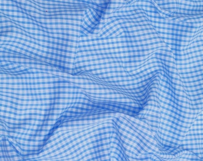 Light Blue Gingham 1/8" Checkered Poly Cotton 58" Wide Fabric- Sold by the yard