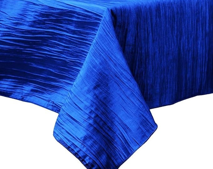 Royal Blue Square Light Weight Accordion Design Crushed Taffeta Seamless Table Overlay