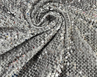 Silver Gray Shiny sequins on a stretch velvet fabric-Prom-Nightgown-sold by the yard.