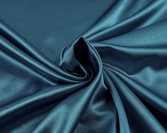 Dark Teal Silky Stretch Charmeuse Satin 58" Wide Fabric.