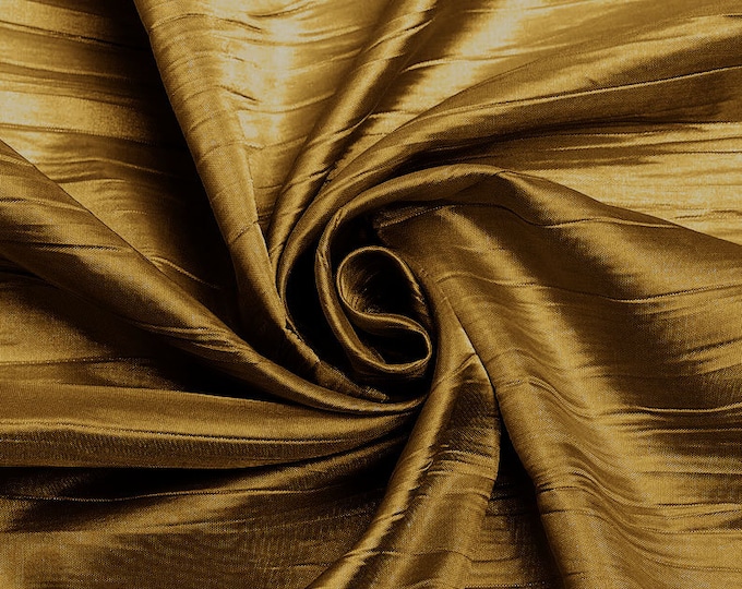 Dark Gold - Crushed Taffeta Fabric - 54" Width - Creased Clothing Decorations Crafts - Sold By The Yard