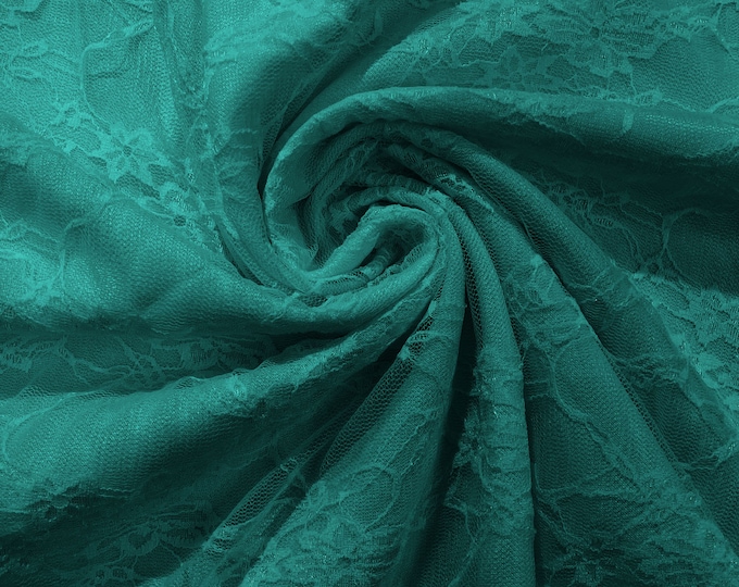 Jade Floral Vintage 4-Way Stretch Lace by the yard.