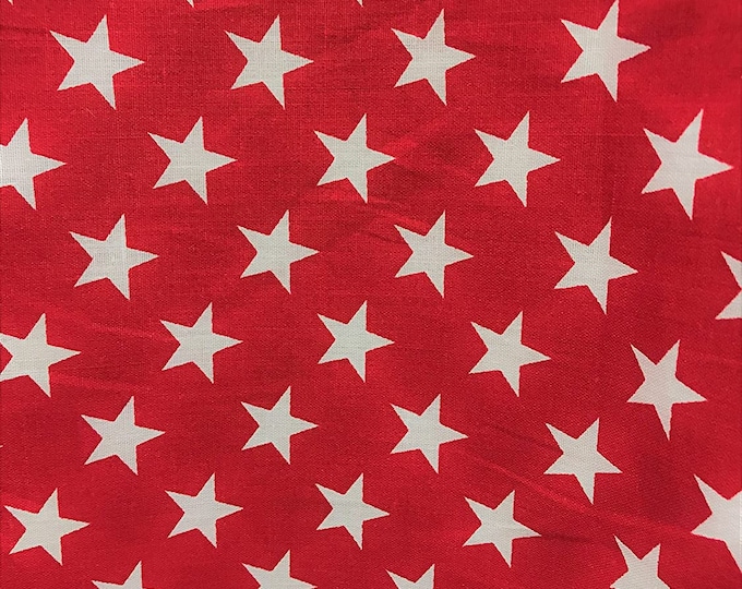White On Red Greats American Stars Poly Cotton 58' Wide Fabric Sold by The Yard USA Patriotic Polycotton.
