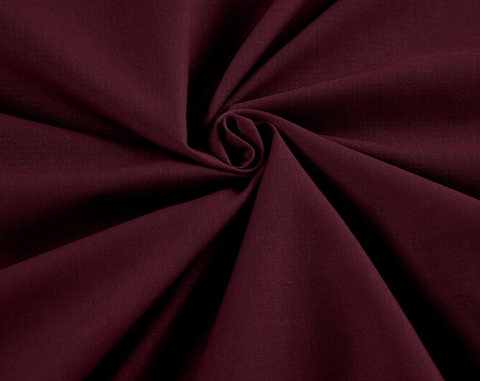 Burgundy Lightweight Poly Cotton Broadcloth Fabric| 58" Wide| Bed sheets| Apparel.