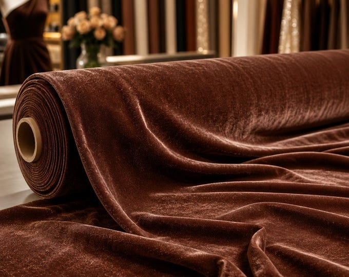 Mocha Stretch Velvet Fabric 58" Wide | Soft Apparel, Costume & Prom Velvet Fabric | Sold By The Yard