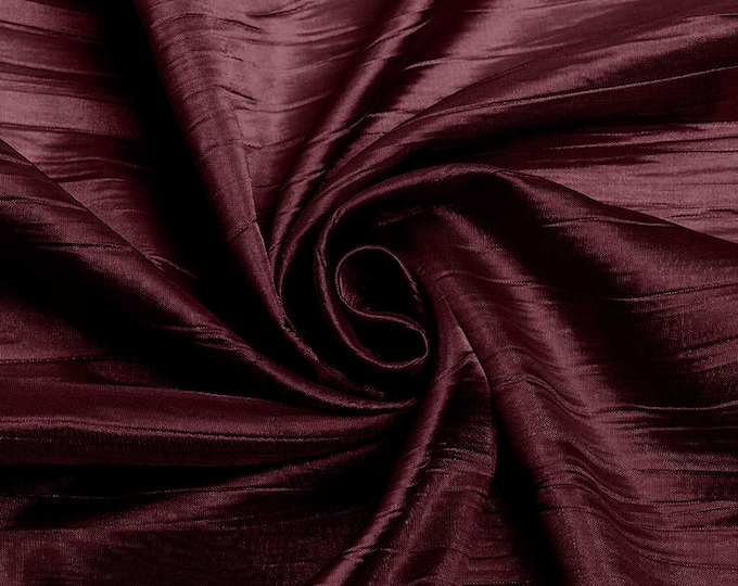 Burgundy - Crushed Taffeta Fabric - 54" Width - Creased Clothing Decorations Crafts - Sold By The Yard