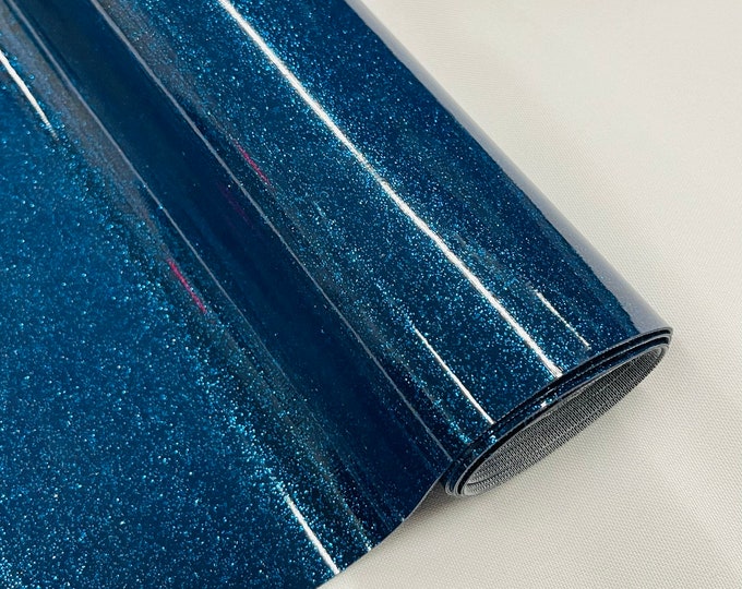 Deep Royal Blue 53/54" Wide Shiny Sparkle Glitter Vinyl, Faux Leather PVC-Upholstery Craft Fabric Sold by The Yard.