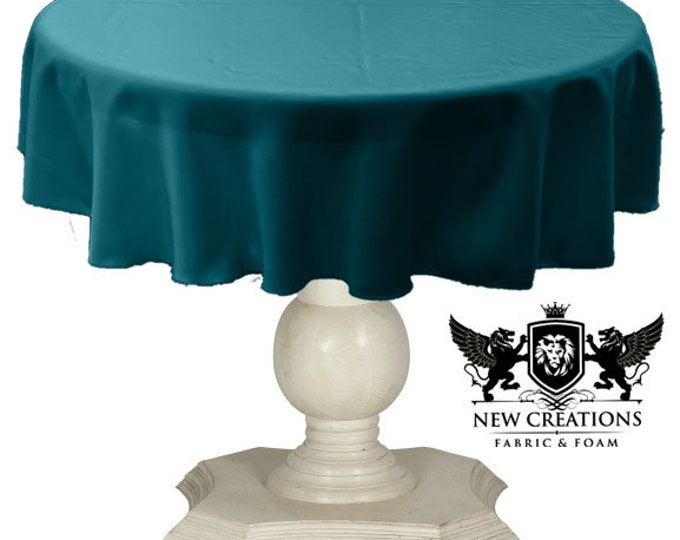 Dark Aqua Tablecloth Solid Dull Bridal Satin Overlay for Small Coffee Table Seamless.