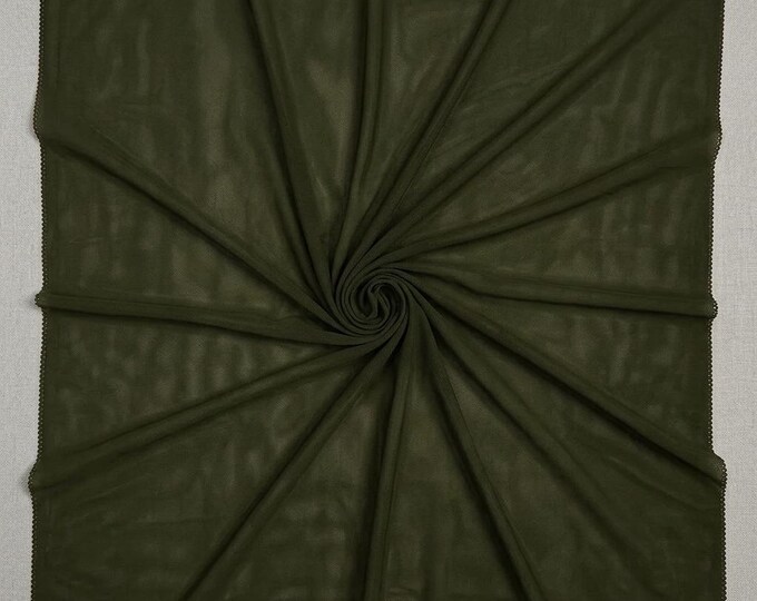 Olive Green Power Mesh Fabric, 4 Way Stretch Mesh, Sheer Nylon Spandex Fabric, Stretch Fabric by Yard, Dancewear Fabric, Costume Mesh