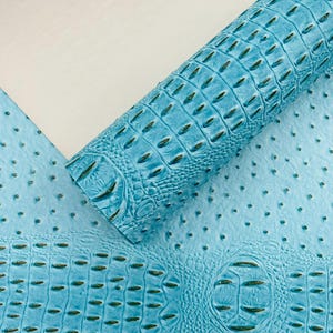 Glacier Blue Gator Ostrich Embossed Vinyl Fabric By The Yard / 2 Tone Crocodile Ostrich Vinyl Leather 54&quot; Wide