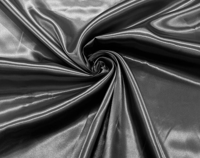 Dark Gray Shiny Satin Charmeuse Fabric| 58" Wide| Wedding| Bridal| Evening Gown| Prom.