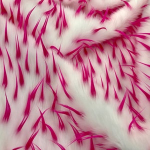 Fuchsia spikes on a white multi color Faux fun fur-60&quot; wide-apparel-fashion-decorations-jackets-upholstery-sold by the yard.