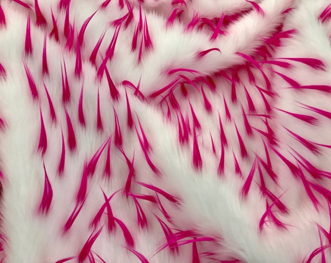 Fuchsia spikes on a white multi color Faux fun fur-60" wide-apparel-fashion-decorations-jackets-upholstery-sold by the yard.