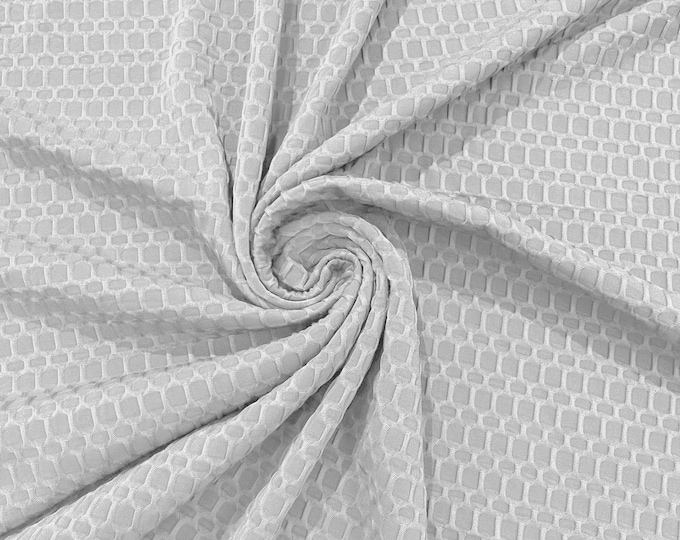 White - Honeycomb 4-Way Stretch Knit Fabric for Leggings, Athletic Wear, Work Out Gear, Biker Fabric by The Yard.
