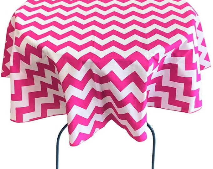 New Creations Fabric & Foam Inc, Round Poly Cotton Print Tablecloth (Chevron Fuchsia, Choose Size Below