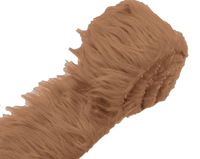 Dark Camel Soft Faux Fur Fabric Strip, Long Pile Shaggy Fur for Costumes and Crafts