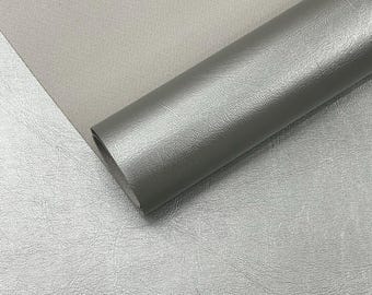 Metallic Silver Marine Vinyl Fabric, Waterproof Faux Leather Upholstery 54" Wide