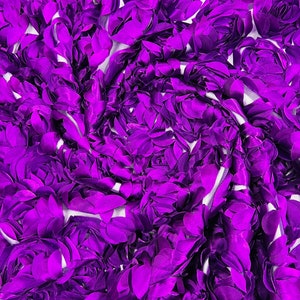 Purple 3D Rosette Embroidery Satin Rose Flowers  Floral Mesh Fabric by the yard