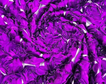 Purple 3D Rosette Embroidery Satin Rose Flowers  Floral Mesh Fabric by the yard