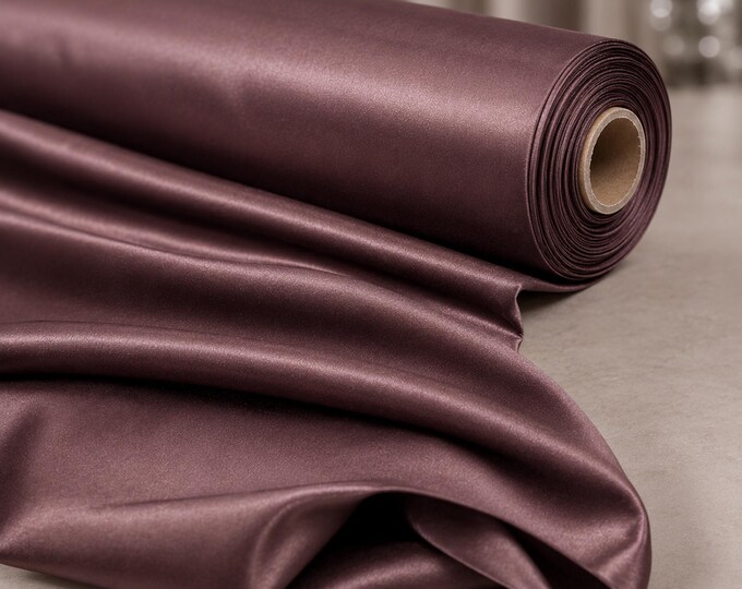 Dusty Plum Heavy Shiny Satin Stretch Spandex Fabric 58" Wide, Plum Satin Fabric By The Yard, Prom Dress Fabric