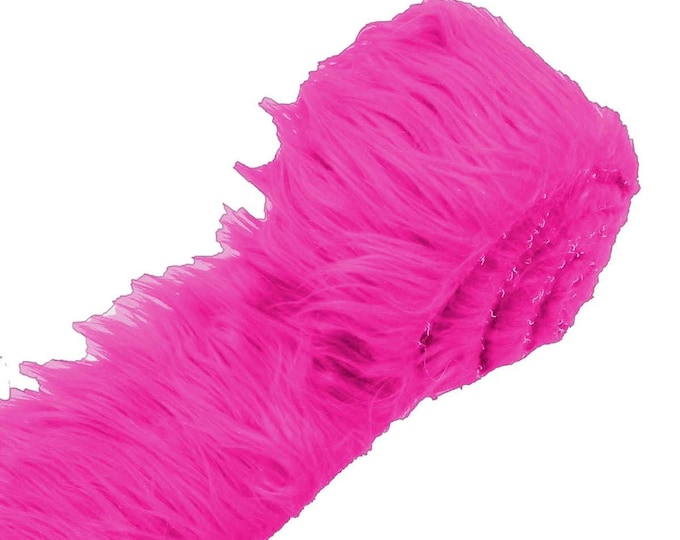 Fuchsia Faux Fur Fabric, Long Pile Shaggy Pink Fur Strip for Crafts and Costumes