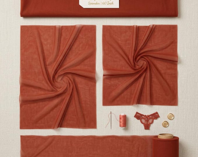 Rust Power Mesh Fabric 60” Wide | Sheer Stretch Nylon Spandex Mesh by Yard | Warm Terracotta Fabric for Lingerie Dancewear Sewing