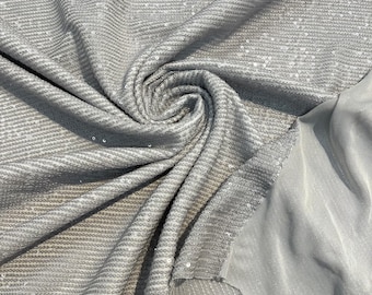 Silver chain shiny sequins design on a 4 way stretch mesh fabric -prom-sold by the yard.