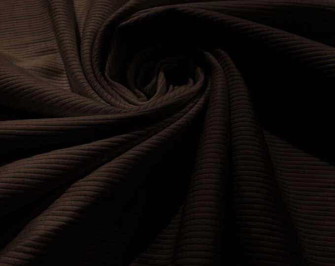 Chocolate - Heavy Weight 380GSM Stretch Rib Knit Fabric Rayon Spandex (By The Yard)