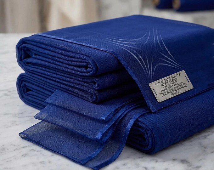 Royal Blue Power Mesh Fabric by the Yard Sheer 4 Way Stretch Nylon Spandex for Dress Lingerie Dancewear Activewear 60 Inch
