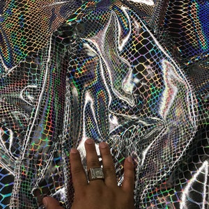 Black iridescent dragon scales printed on a nylon 2 way Stretch spandex-leggings -dresses-fashion-decorations-sold by the yard.