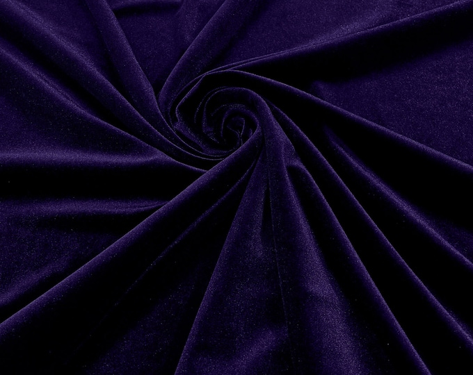 Dark Purple 60" Wide 90% Polyester 10 percent Spandex Stretch Velvet Fabric for Sewing Apparel Costumes Craft, Sold By The Yard.