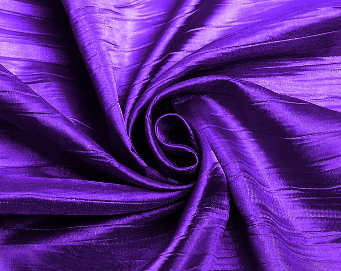 Purple - Crushed Taffeta Fabric - 54" Width - Creased Clothing Decorations Crafts - Sold By The Yard