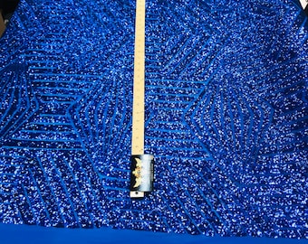 Royal blue shiny sequin geometric diamond design on a 2 way stretch mesh fabric-prom-nightgown-sold by the yard-free shipping in the USA-