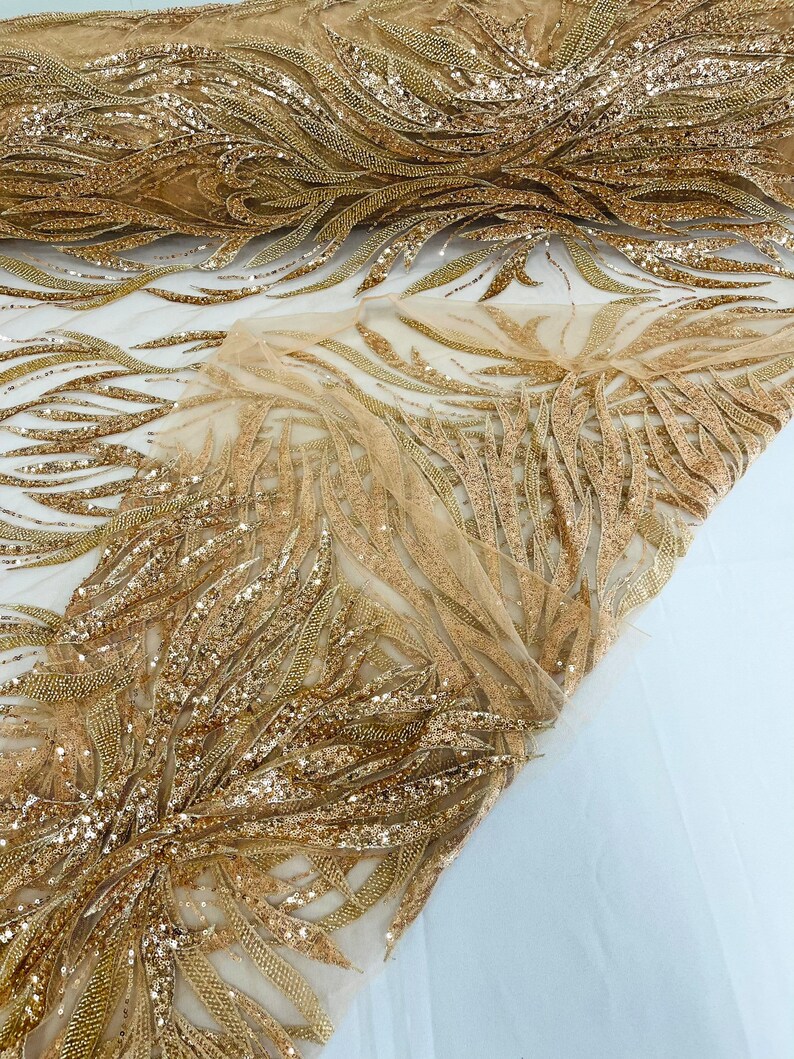 Royalty Fabrics Damask hand beaded design embroider on a glitter mesh lace-prom-sold by the yard. White main image 0