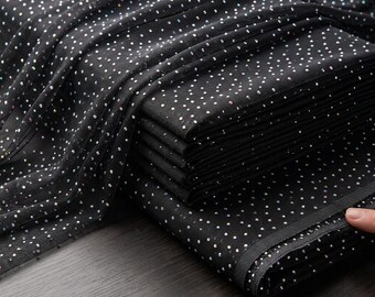Tela de malla negra con pedrería / Malla elástica transparente con cristales AB / Tela brillante cortada a medida para vestidos, ropa de baile y decoración.