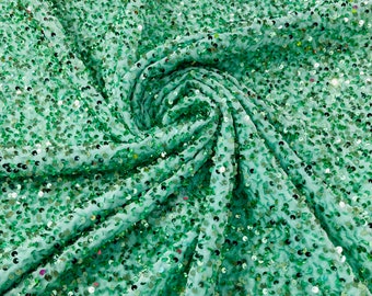 Mint Green All-Over 5mm Shiny Sequins Stretch Velvet 54" Wide.