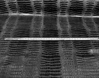 Black 53/54" Wide Gator Fake Leather Upholstery, 3-D Crocodile Skin Texture Faux Leather PVC Vinyl Fabric Sold By The Yard.