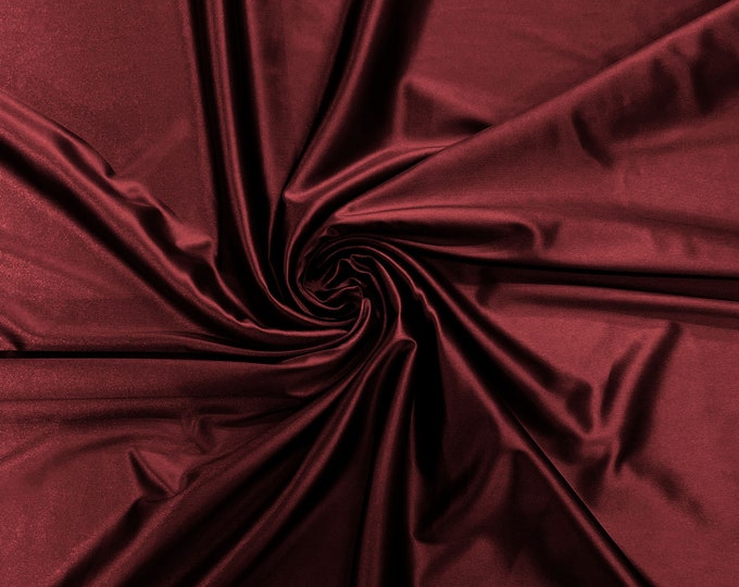 Burgundy - Deluxe Shiny Polyester Spandex Fabric Stretch 58" Wide Sold by The Yard.