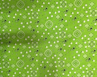 Lime Green 58/59" Wide 65% Polyester 35 percent  Cotton Bandanna Print Fabric, Good for Face Mask Covers, Sold By The Yard.