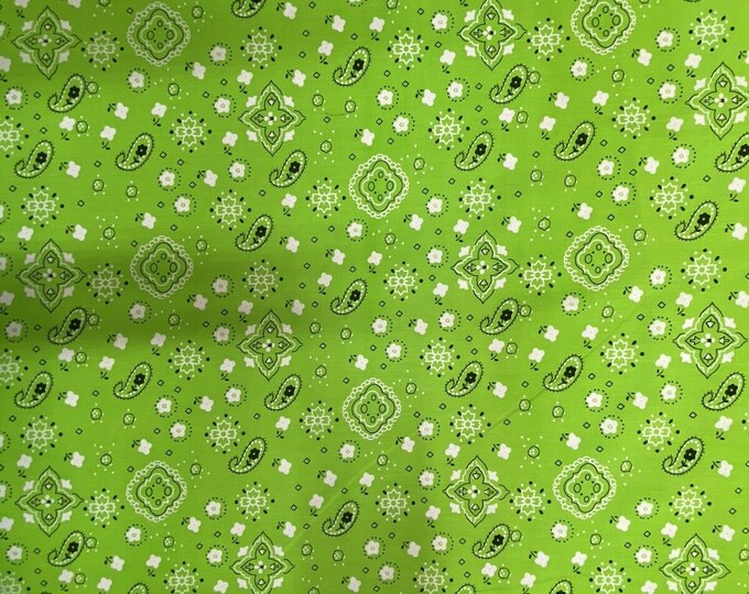 Lime Green 58/59" Wide 65% Polyester 35 percent  Cotton Bandanna Print Fabric, Good for Face Mask Covers, Sold By The Yard.