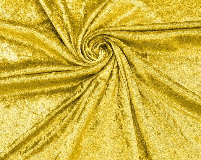 Yellow 59" Wide Crushed Stretch Panne Velvet Velour Fabric Sold By The Yard.