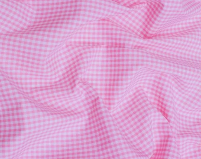 Pink Gingham 1/8" Checkered Poly Cotton 58" Wide Fabric- Sold by the yard